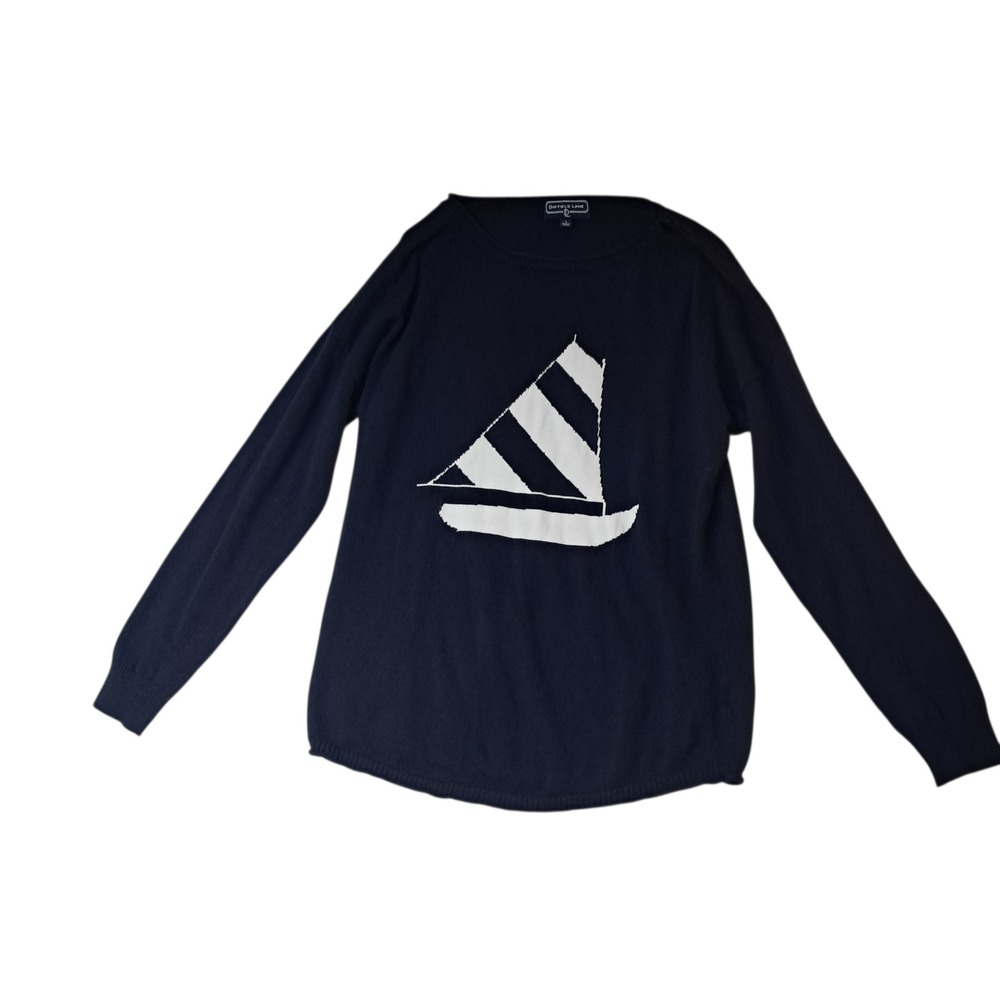 Duffield Lane Sweater Women's‎ Large Navy Blue Sail Boat Nautical Lightweight